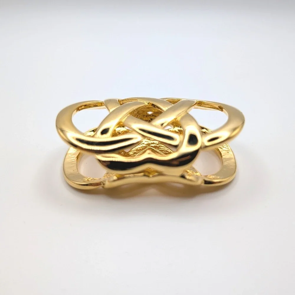 Gold Toned Interlocking Knot Scarf Ring Polished Metal Slide Accessory
